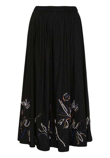 Black crystal-embellished flared midi skirt Forte forte - women